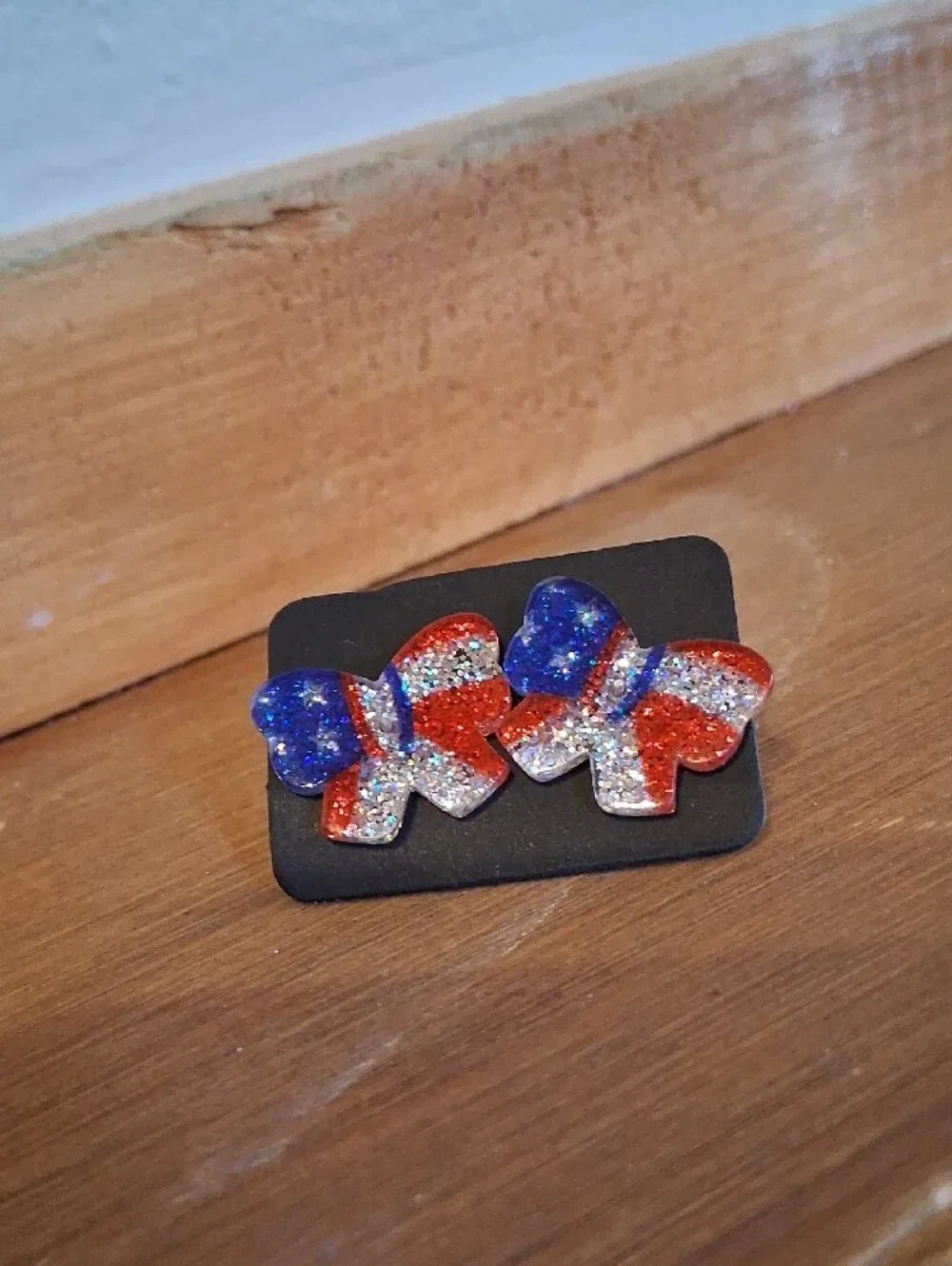 $8 Each Or Bundle 5/$20 Glitter Patriotic Bow Stud Earrings Red, White & Blue